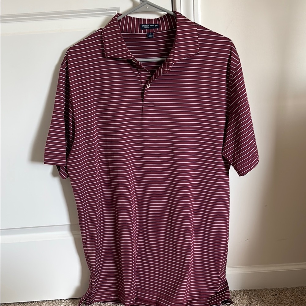 Peter Millar Men’s Striped Polo Shirt - Burgundy